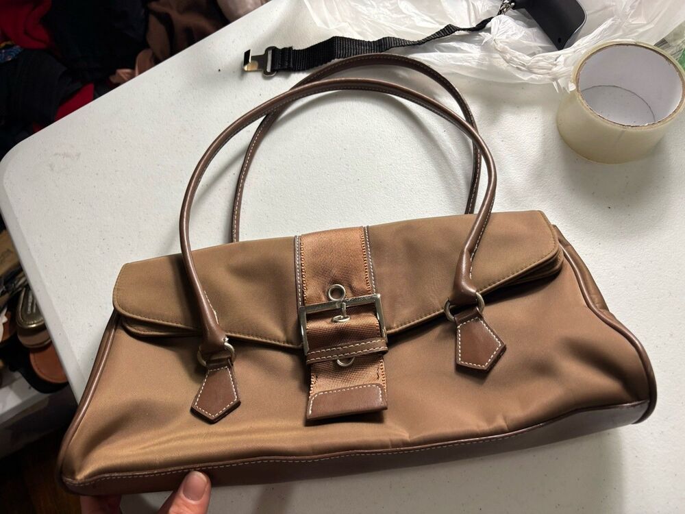 Nylon And  Faux Leather Tessutto Pushlock Bag Y2k Vintage